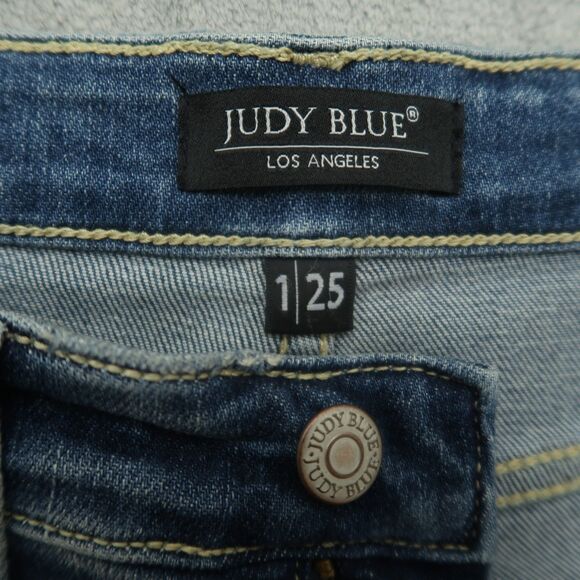 Judy Blue Jeans Junior's 1/25 Mid-Rise Relaxed Straight 25" Inseam Destroyed - Picture 10 of 16